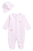 Kissy Strawberry Embroidered Pima Cotton Footie & Hat Set Pink at Nordstrom,