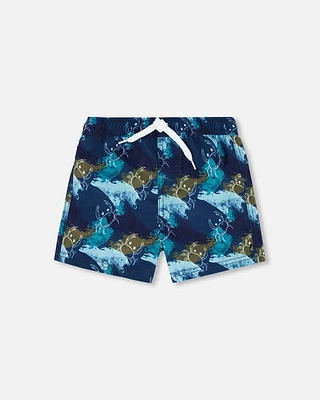 Deux Par Deux Boy's Mid-Thigh Boardshort Crabs Print Navy at Nordstrom