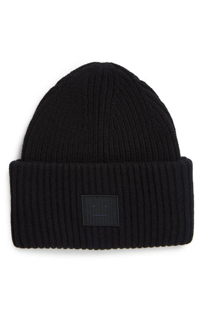 Acne Studios Face Patch Wool Beanie in Black at Nordstrom