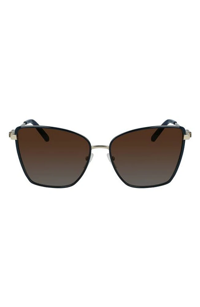 FERRAGAMO Vara 59mm Rectangular Sunglasses in Light Gold/Blue at Nordstrom