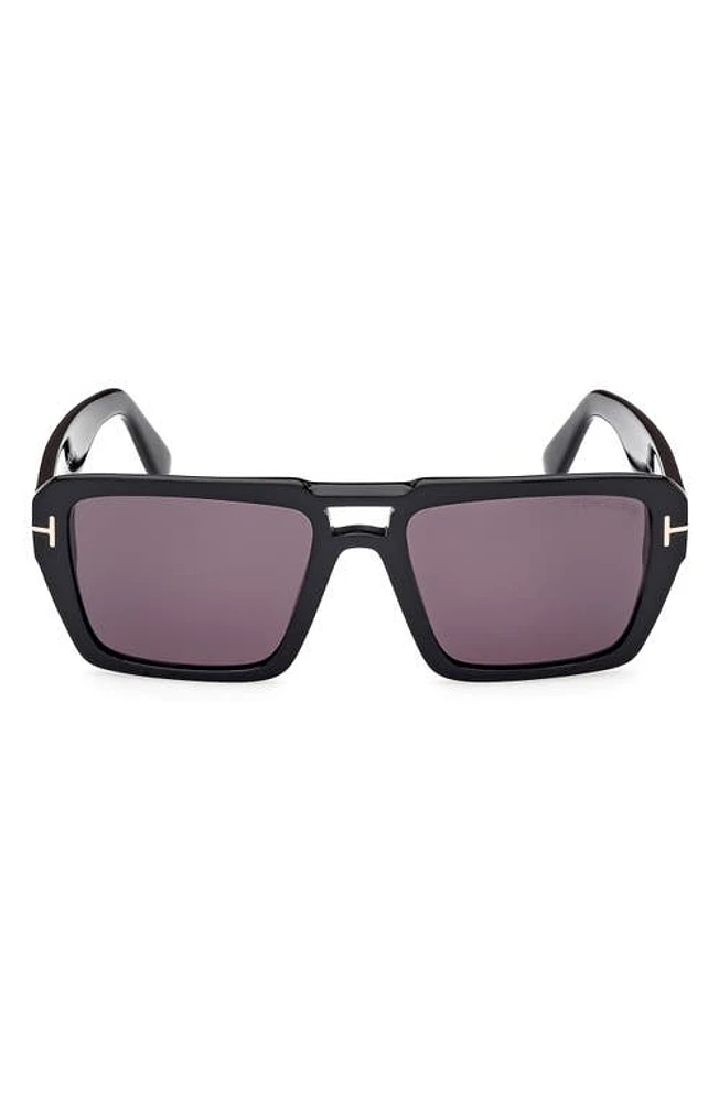 TOM FORD Redford 56mm Navigator Sunglasses in Shiny Black /Smoke at Nordstrom