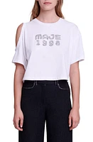 maje tte Single Cold Shoulder Cotton Graphic Crop T-Shirt White at Nordstrom,