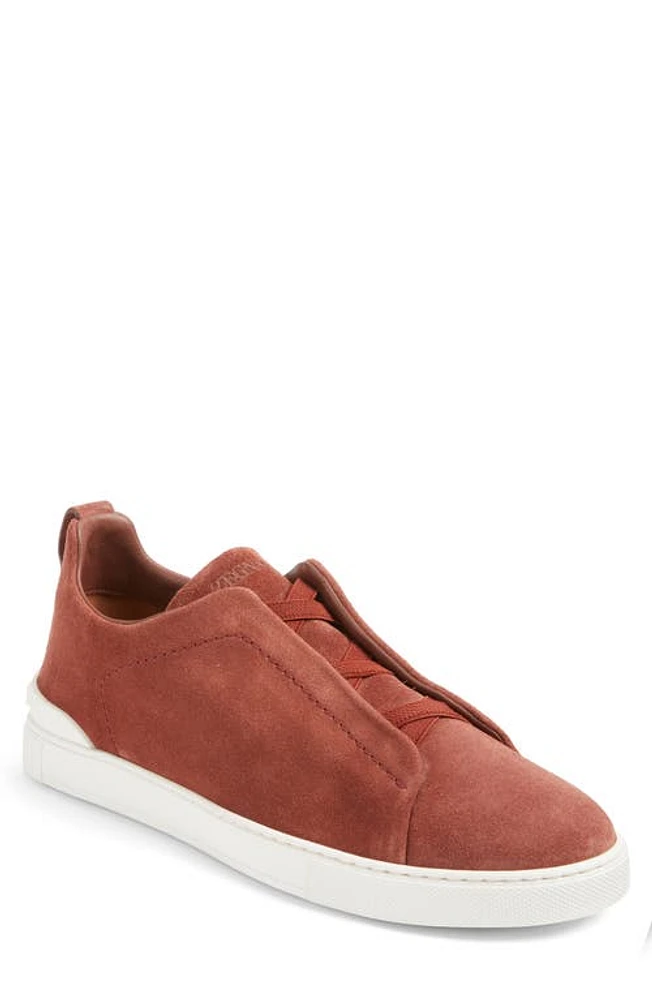 ZEGNA Triple Stitch Suede Slip-On Sneaker Red at Nordstrom,