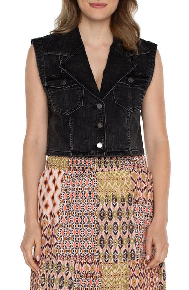 Liverpool Los Angeles Notched Collar Crop Denim Vest Rawlins at Nordstrom,