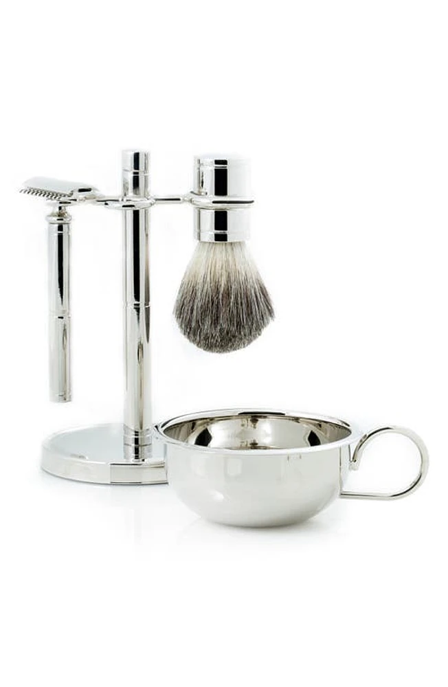 Bey-Berk Chrome Fusion Razor & Brush 4-Piece Shave Set in Silver at Nordstrom