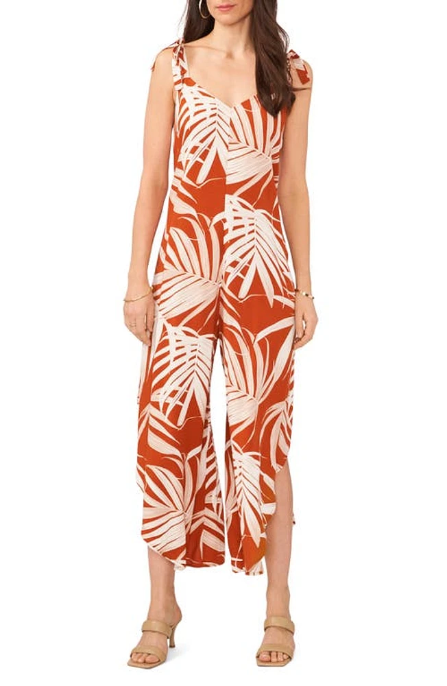 Vince Camuto Tie Shoulder Crop Asymmetric Wide Leg Jumpsuit Tobacco at Nordstrom,