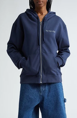 Sky High Farm Workwear Gender Inclusive Zip Front Cotton Hoodie Navy at Nordstrom,