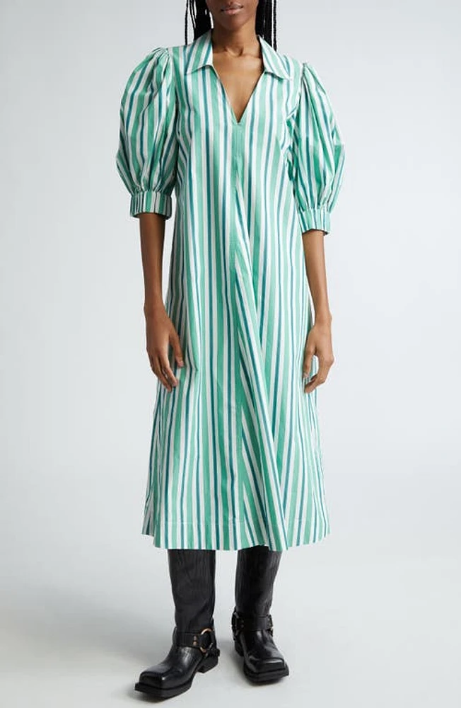 Ganni Stripe Organic Cotton Midi Shirtdress Creme De Menthe at Nordstrom, Us