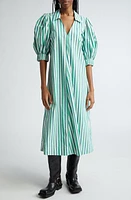 Ganni Stripe Organic Cotton Midi Shirtdress Creme De Menthe at Nordstrom, Us