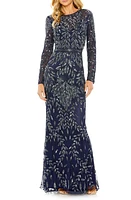 Mac Duggal Sequin Overlay Long Sleeve Gown Midnight at Nordstrom,