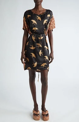 Dries Van Noten Mixed Print High-Low Silk Dress Black 900 at Nordstrom, Us