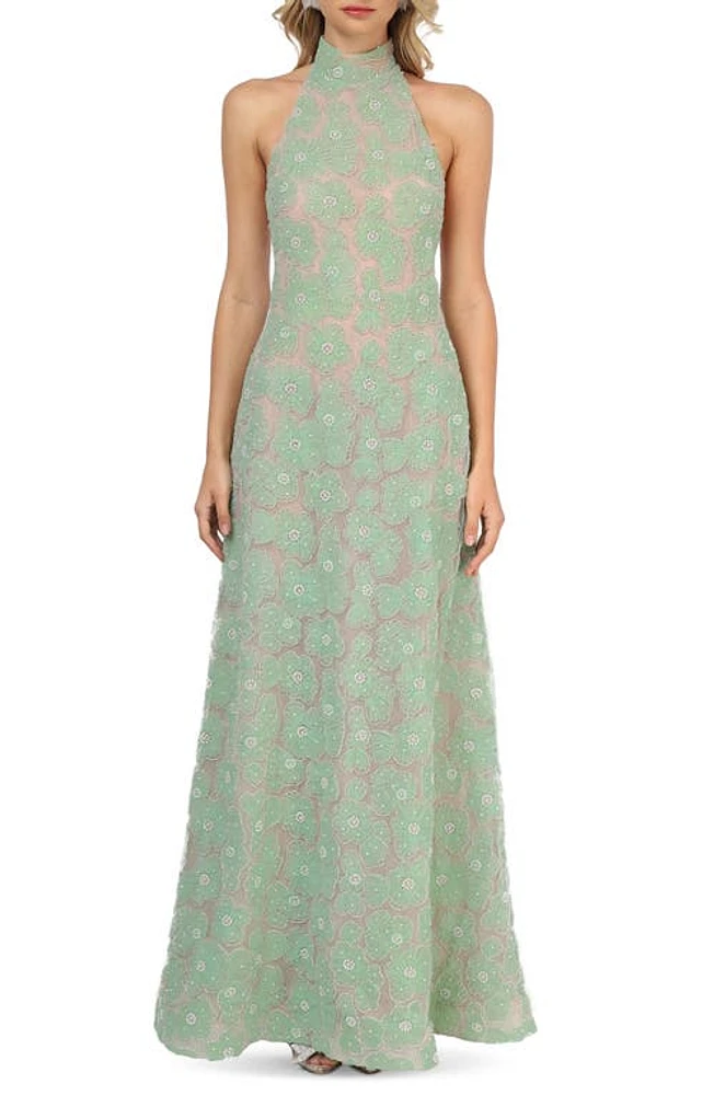 HELSI Marcella Floral Embellished Halter Gown Sage at Nordstrom,