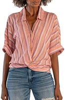 KUT from the Kloth Rebel Knot Front Shirt Strawberry/White at Nordstrom,