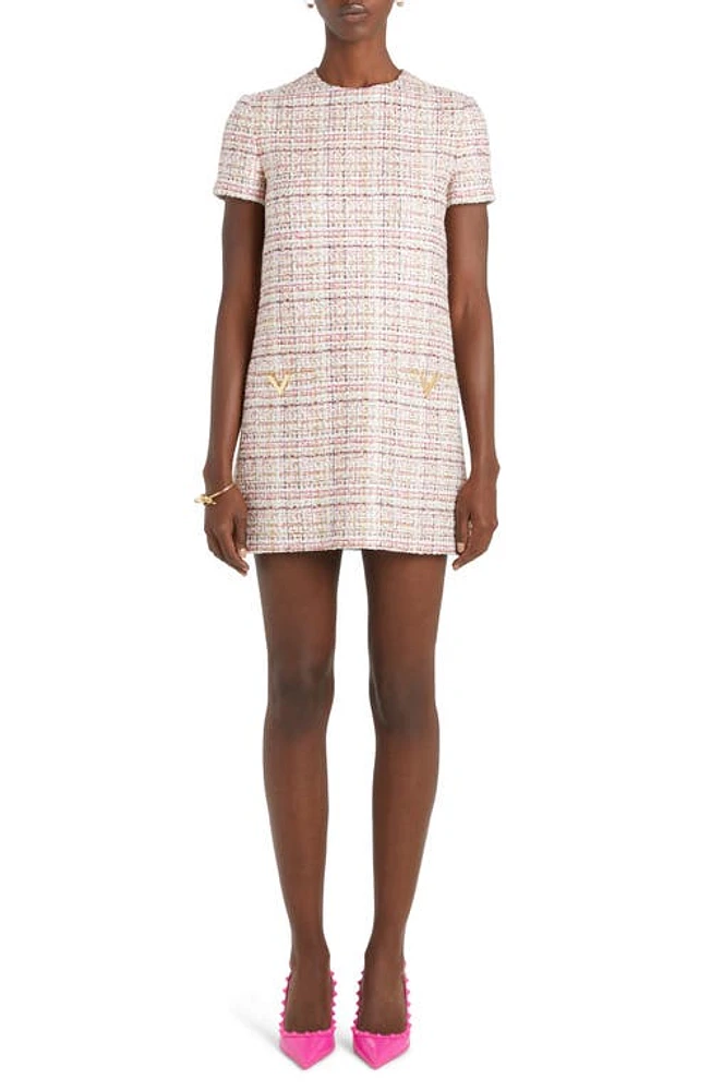 Valentino Garavani Logo Detail Metallic Tweed Minidress Multicolor Lurex at Nordstrom, Us