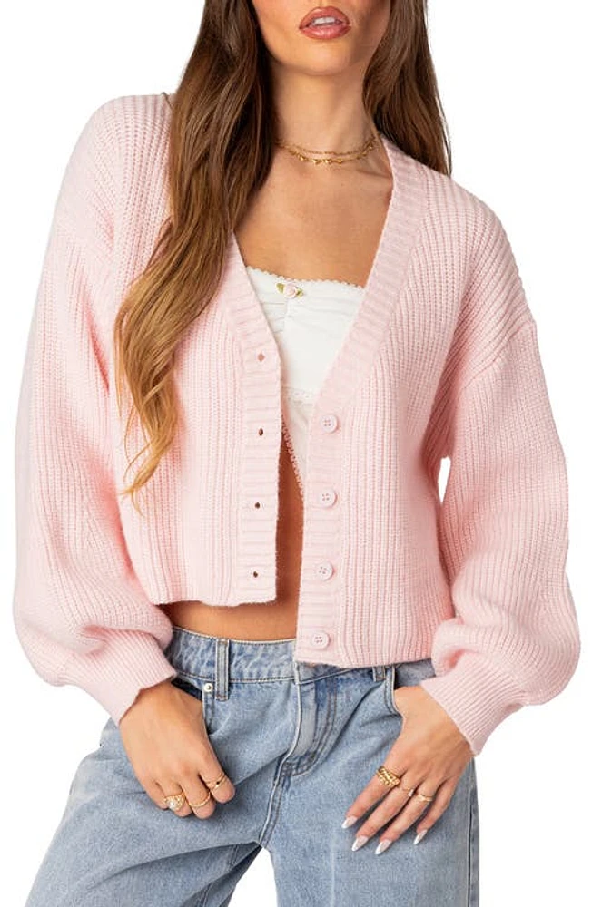 EDIKTED Sabrina Balloon Sleeve Crop Cardigan Light-Pink at Nordstrom,