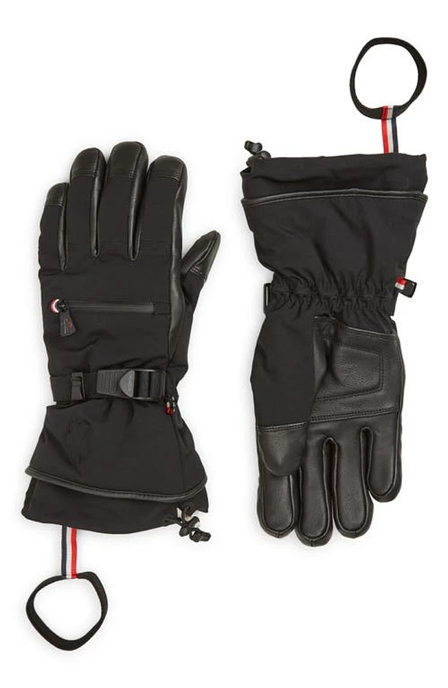 Moncler Grenoble Leather Trim Ski Gloves in Black at Nordstrom