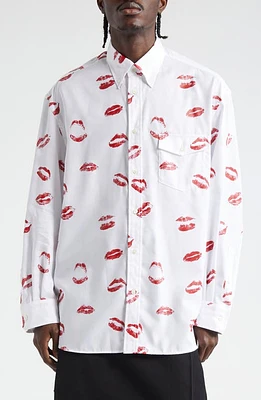 TAKAHIROMIYASHITA TheSoloist. Lips Print Button-Down Shirt White at Nordstrom, Us