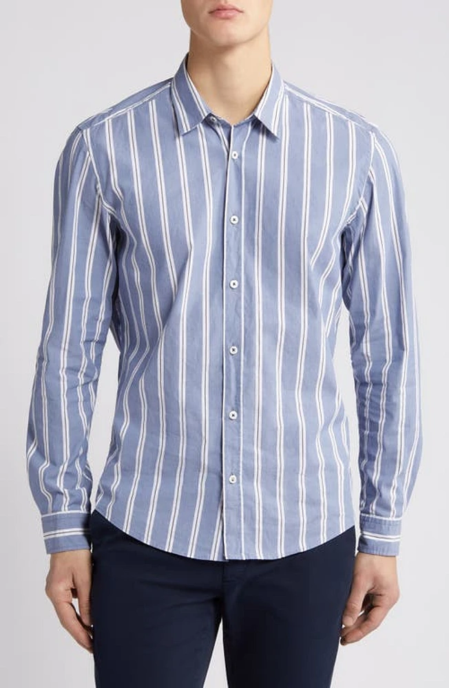 BOSS Liam Kent Regular Fit Check Stretch Cotton Button-Up Shirt Open Blue at Nordstrom,