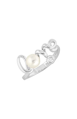 Mikimoto Love Script Pearl & Diamond Ring in 18Kw at Nordstrom, Size 6.5