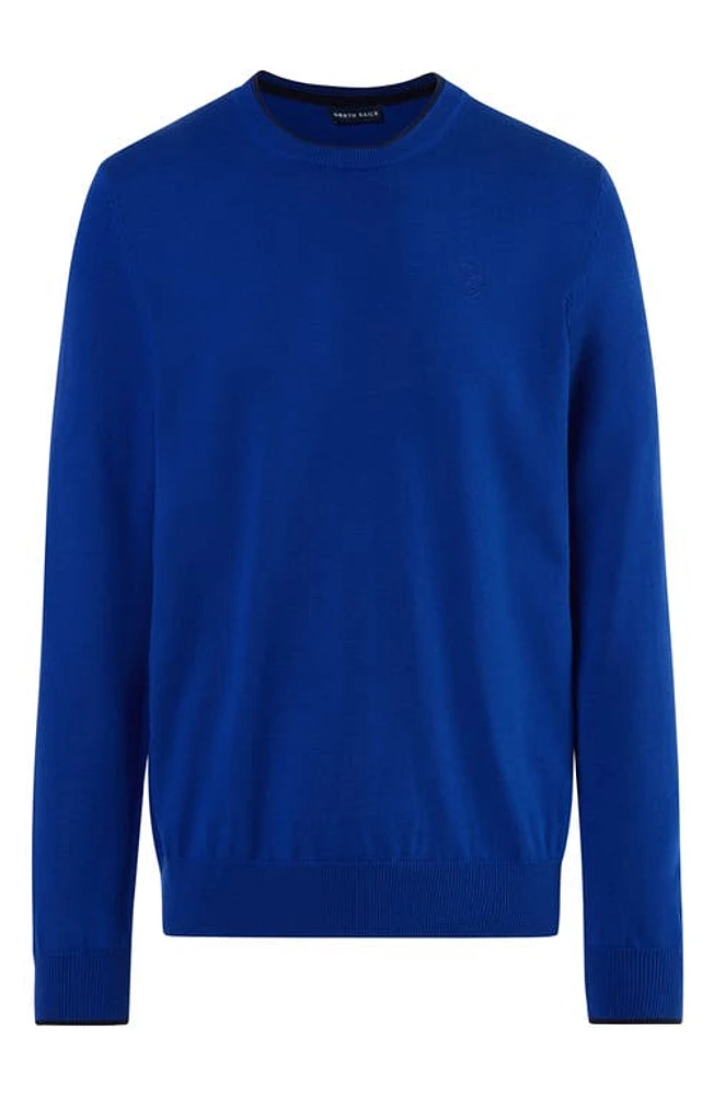 NORTH SAILS Tipped Logo Embroidered Crewneck Sweater Surf Blue at Nordstrom,