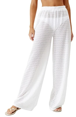 Melissa Odabash Sienna Open Knit Wide Leg Cover-Up Pants White at Nordstrom,