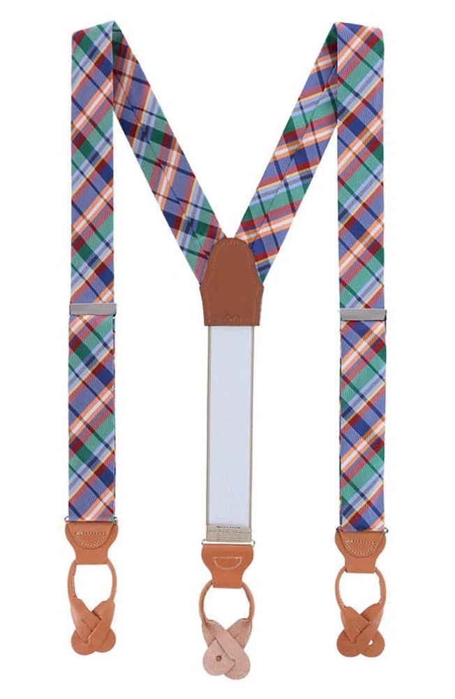 Trafalgar Sherwood Plaid Silk Suspenders in Cool Color Plaid at Nordstrom