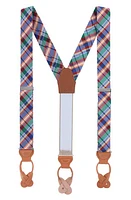 Trafalgar Sherwood Plaid Silk Suspenders in Cool Color Plaid at Nordstrom