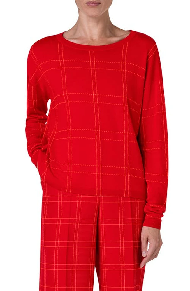 Akris punto Windowpane Plaid Virgin Wool Blend Sweater Red at Nordstrom,