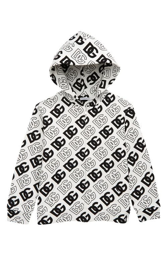 Dolce & Gabbana Kids' Full Zip Cotton Logo Hoodie Havbn Nero F. bco at Nordstrom,