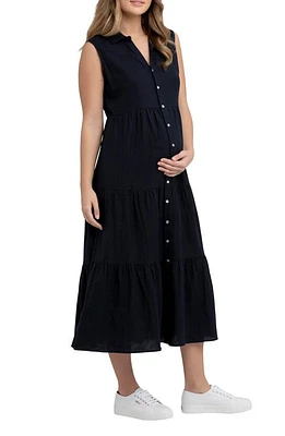 Ripe Maternity Tracy Sleeveless Linen Blend Maternity/Nursing Dress in Navy at Nordstrom