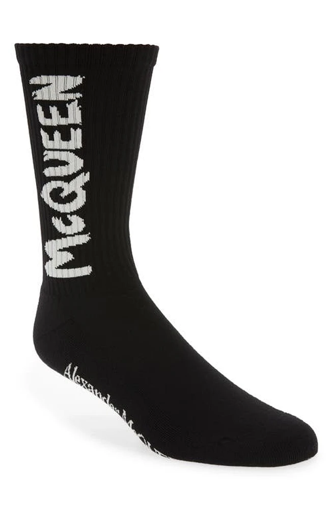 Alexander McQueen Graffiti Logo Crew Socks Black/Ivory at Nordstrom,