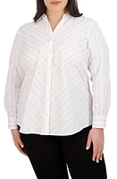 Foxcroft Mary Metallic Stripe Shirt White/Black at Nordstrom,