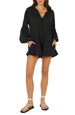 Petal & Pup Elsa Long Sleeve Romper Black at Nordstrom,