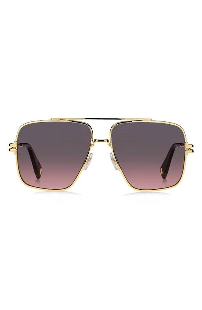 Marc Jacobs 59mm Gradient Square Sunglasses with Chain in Gold Black/Brown Pink at Nordstrom