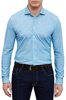 Emanuel Berg 4Flex Modern Fit Floral Knit Button-Up Shirt Turquoise at Nordstrom,