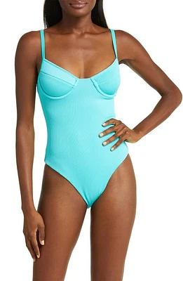 Kulani Kinis Ribbed Underwire One-Piece Swimsuit in Aqua Rib at Nordstrom, Size Large