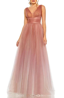 Mac Duggal Glitter Ombré Tulle A-Line Gown Vintage Rose at Nordstrom,