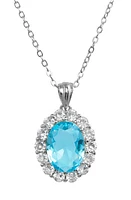 SAVVY CIE JEWELS Diana Cubic Zirconia Halo Pendant Necklace in Laguna Blue at Nordstrom