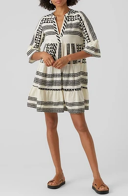 VERO MODA Dicthe Organic Cotton Tunic Dress Snow White Aop Black at Nordstrom,