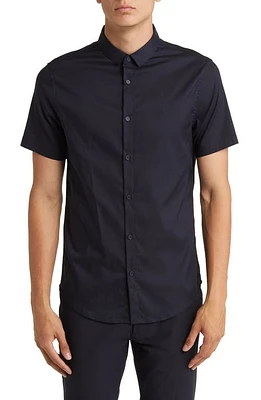 Armani Exchange Ultra Stretch Short Sleeve Button-Up Shirt in Navy at Nordstrom, Size Small