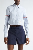 Thom Browne Armband Stripe Cotton Poplin Crop Button-Down Shirt Navy at Nordstrom, Us