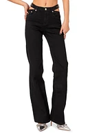 EDIKTED Cutout Low Rise Flare Leg Jeans Black at Nordstrom,