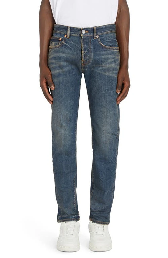 Valentino Carrot Fit V Detail Jeans Denim Scuro at Nordstrom,