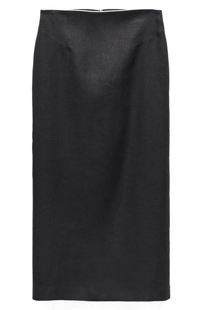 MANGO Back Slit Linen Skirt in Black at Nordstrom, Size X-Large