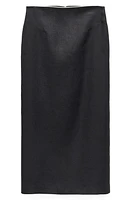 MANGO Back Slit Linen Skirt in Black at Nordstrom, Size X-Large