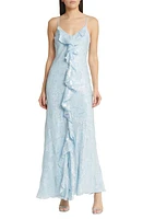 LoveShackFancy June Metallic Ruffle Sheath Dress in Blue Stars at Nordstrom, Size 6