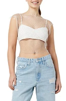 Noisy may Xenia Rhinestone Sheer Net Top in Bright White Silver Stones at Nordstrom