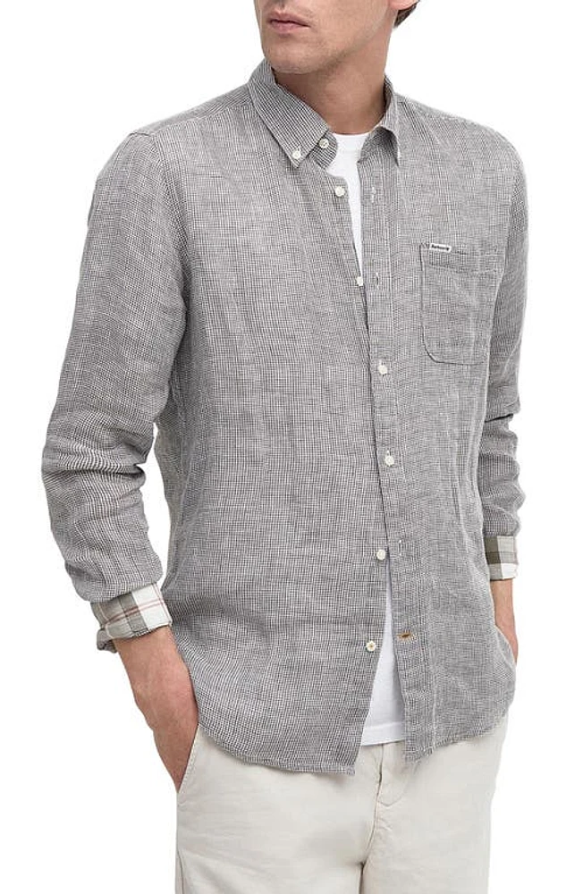 Barbour Linton Tailored Fit Check Linen Button-Down Shirt Olive at Nordstrom,