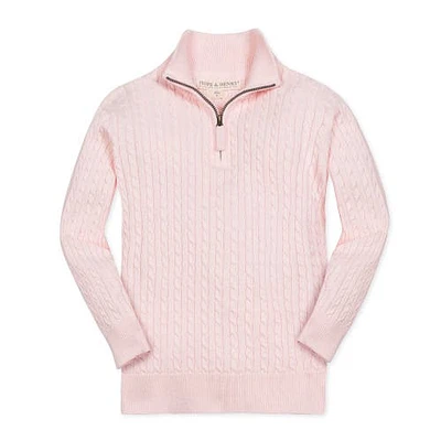 Hope & Henry Boys' Organic Long Sleeve Half Zip Cable Pullover Sweater, Infant in Pale Pink Cable at Nordstrom