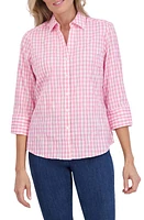 Foxcroft Mary Crinkled Gingham Cotton Blend Shirt at Nordstrom